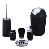 Set de accesorios de baño Etbotu, 6 piezas- Botella de loción, Copa de enjuague bucal, Jabonera, Portacepillos de dientes, Contenedor de residuos, Cepillo de tocador, Herramientas de lavado de artículos para el hogar, Negro, 1