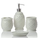 Designer Juego de cerámica Juego de accesorios de baño | Incluye Jabón Líquido o Loción Dispensador w/soporte para cepillos de dientes, vaso, jabonera | Trellis marroquí | Contour Gris