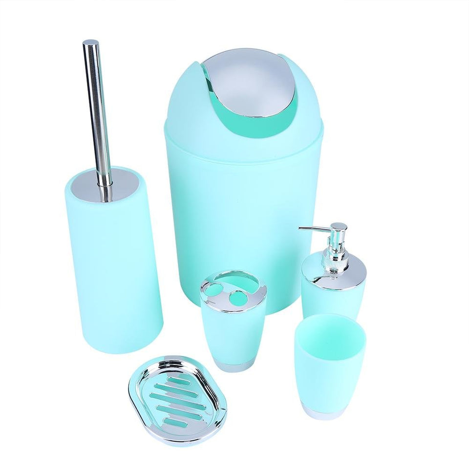 Yosoo 6 Piezas de Plástico Juego de Accesorios de Baño de Lujo Juego de Baño Botellas de Loción Cepillo de Dientes Tenedor de Dientes Taza de Jabón Jabón de Inodoro Cepillo de Basura (Verde Menta)
