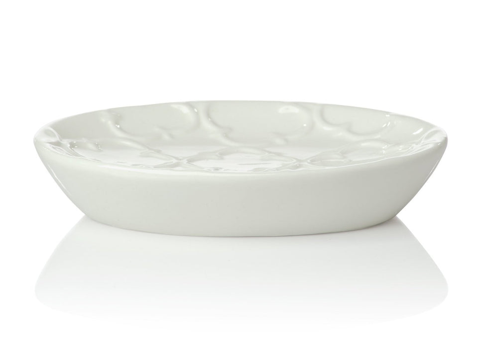 Designer Juego de cerámica Juego de accesorios de baño | Incluye Jabón Líquido o Loción Dispensador w/soporte para cepillos de dientes, vaso, jabonera | Trellis marroquí | Contour Gris