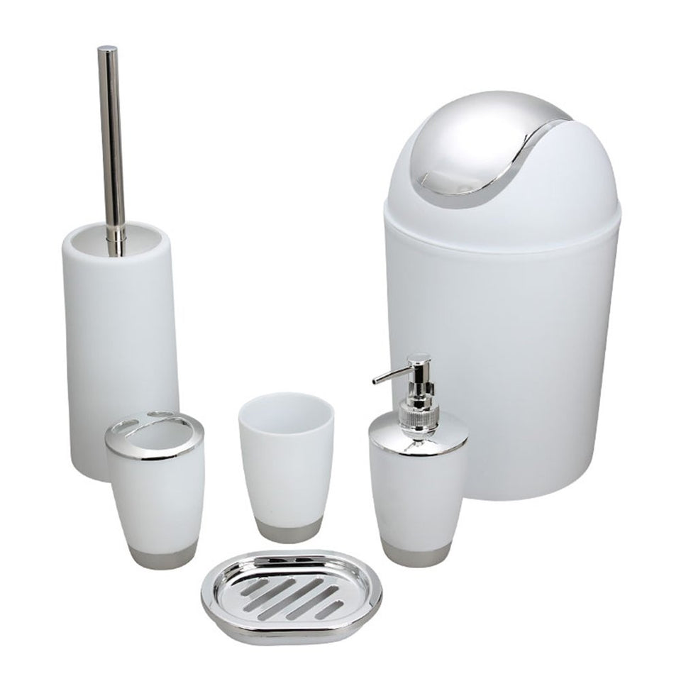 Set de accesorios de baño Etbotu, 6 piezas- Botella de loción, Copa de enjuague bucal, Jabonera, Portacepillos de dientes, Contenedor de residuos, Cepillo de tocador, Herramientas de lavado de artículos para el hogar, Negro, 1