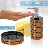 SereneLife - Juego de accesorios para baño y fregadero de 6 piezas - Acabado en bronce - El kit de accesorios modernos de tocador incluye vaso, soporte para cepillo de dientes y para retrete, dispensador de loción, jabonera y cesto - SLBATAC05