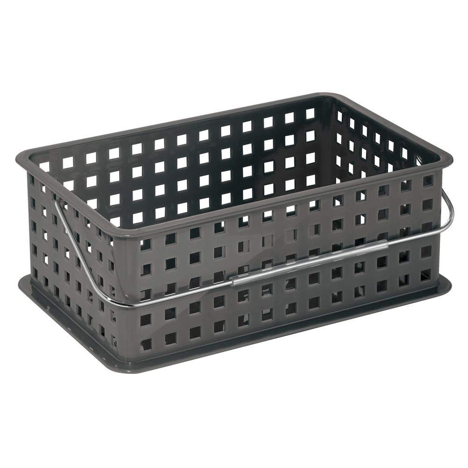 InterDesign Basic Cesta organizadora, canasto Organizador de baño de tamaño Mediano en plástico para artículos de Ducha y cosmética, Gris Pizarra