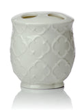 Designer Juego de cerámica Juego de accesorios de baño | Incluye Jabón Líquido o Loción Dispensador w/soporte para cepillos de dientes, vaso, jabonera | Trellis marroquí | Contour Gris