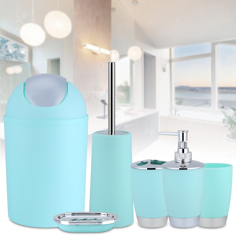 Yosoo 6 Piezas de Plástico Juego de Accesorios de Baño de Lujo Juego de Baño Botellas de Loción Cepillo de Dientes Tenedor de Dientes Taza de Jabón Jabón de Inodoro Cepillo de Basura (Verde Menta)