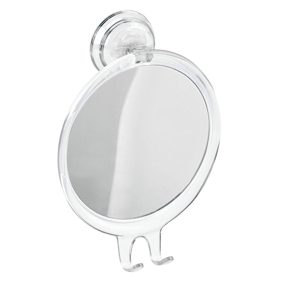 InterDesign Power Lock Espejo de baño para afeitarse, Espejo de Maquillaje a Prueba de roturas en plástico con Ventosa Resistente, Transparente