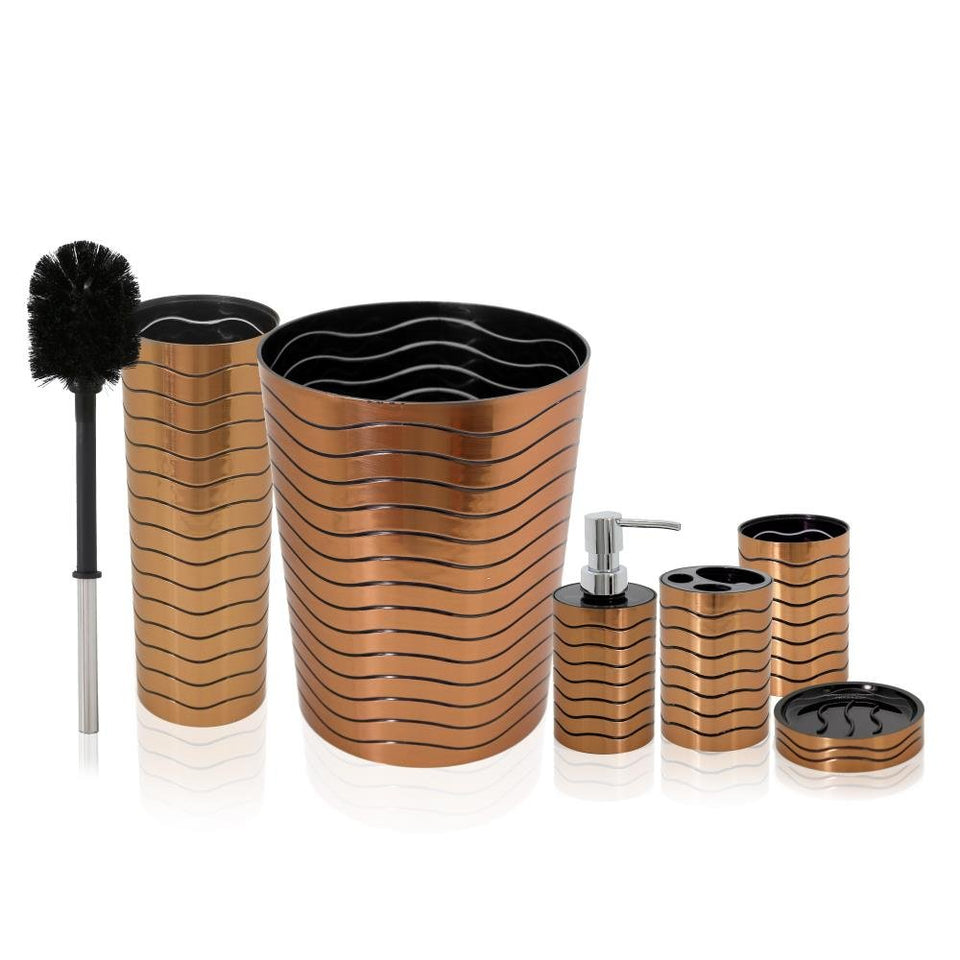 SereneLife - Juego de accesorios para baño y fregadero de 6 piezas - Acabado en bronce - El kit de accesorios modernos de tocador incluye vaso, soporte para cepillo de dientes y para retrete, dispensador de loción, jabonera y cesto - SLBATAC05
