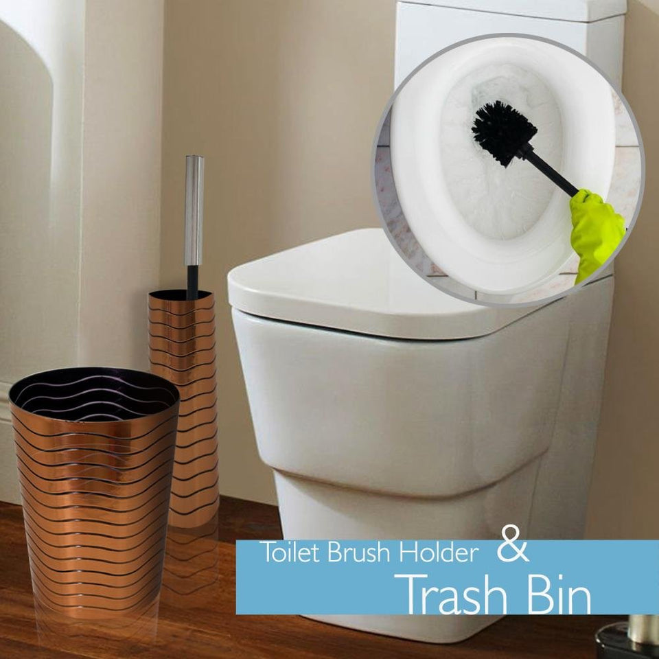 SereneLife - Juego de accesorios para baño y fregadero de 6 piezas - Acabado en bronce - El kit de accesorios modernos de tocador incluye vaso, soporte para cepillo de dientes y para retrete, dispensador de loción, jabonera y cesto - SLBATAC05
