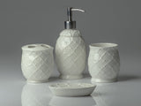 Designer Juego de cerámica Juego de accesorios de baño | Incluye Jabón Líquido o Loción Dispensador w/soporte para cepillos de dientes, vaso, jabonera | Trellis marroquí | Contour Gris