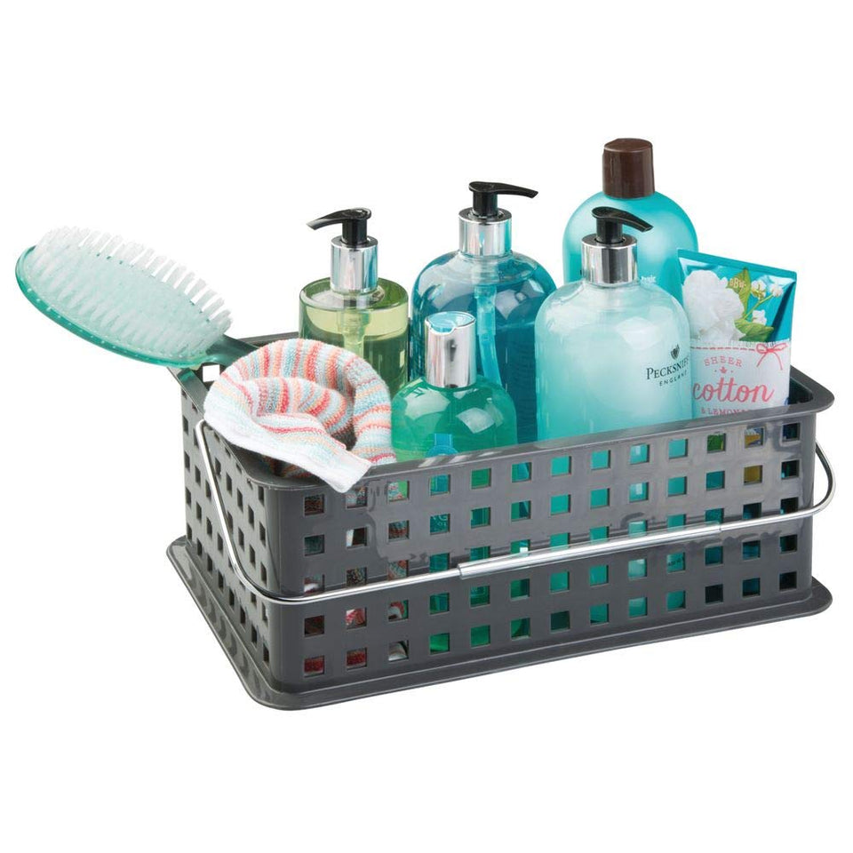 InterDesign Basic Cesta organizadora, canasto Organizador de baño de tamaño Mediano en plástico para artículos de Ducha y cosmética, Gris Pizarra