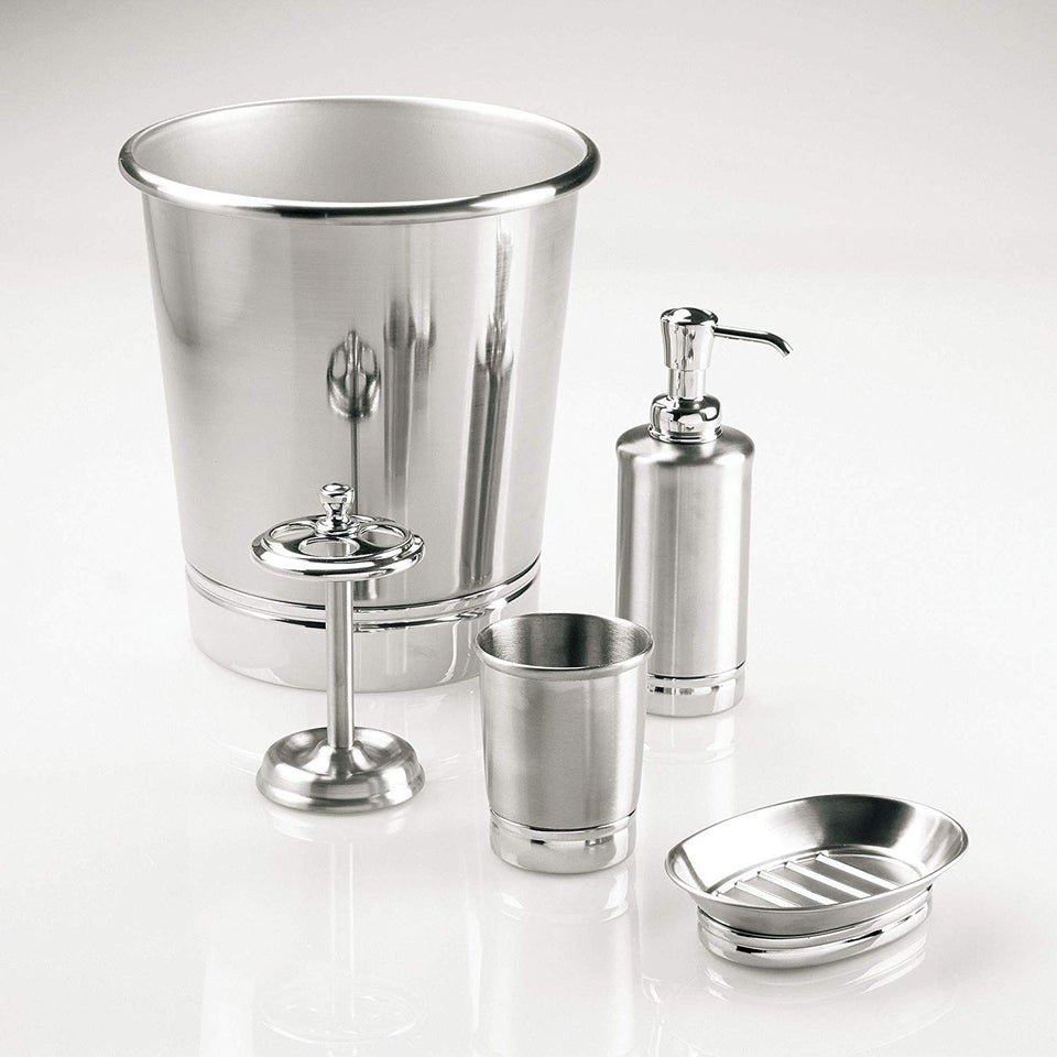 InterDesign York Metal Portacepillos de Dientes, Soporte Organizador de baño para Utensilios de Maquillaje en Acero Inoxidable, Plateado/Plateado Mate