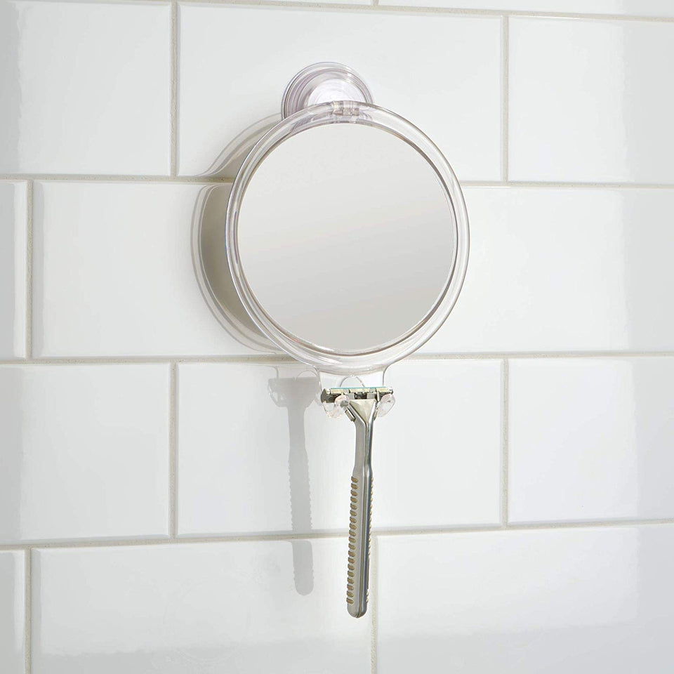 InterDesign Power Lock Espejo de baño para afeitarse, Espejo de Maquillaje a Prueba de roturas en plástico con Ventosa Resistente, Transparente