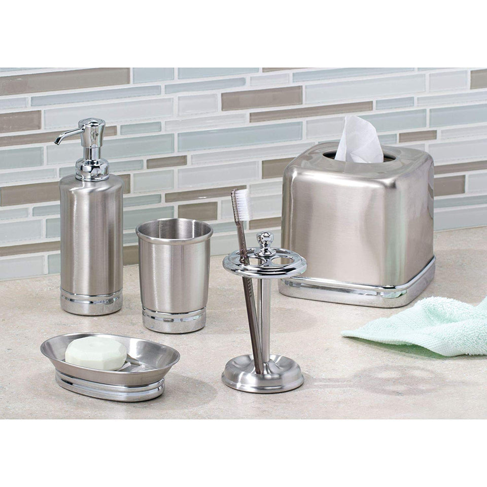 InterDesign York Metal Portacepillos de Dientes, Soporte Organizador de baño para Utensilios de Maquillaje en Acero Inoxidable, Plateado/Plateado Mate