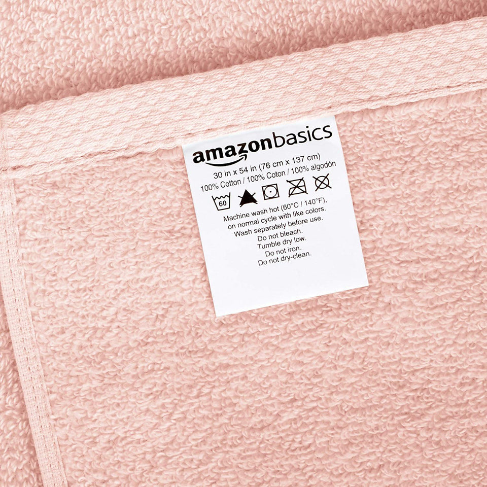 Juego de toallas de secado rápido AmazonBasics 100% algodón, 3 piezas, rosa pétalo